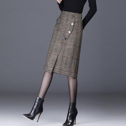 2021 Autumn Winter Women Plaid Skirt All-match High Waist Bag Hip Midi Skirts Plus Size 4XL Korean Fashion Jupe Femme Y720