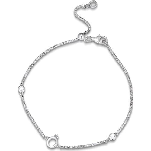 Authentic 925 Sterling Silver Chain Bracelets Sparkling Crown O Bracelets for Women Party Wedding Gift Silver Jewelry pulseras