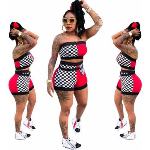 Sexy short jumpsuit women summer stylish two piece plaid patchwork rompers women jumpsuit shorts feminino LM982