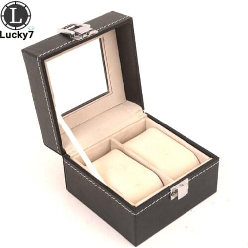 2 Grids Watch Box PU Leather Watch Case Holder Organizer Storage Watch Organizer Display Brilliant Box with Soft Leather Pillows
