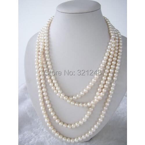 2014 new fashion free delivery and moving 7-8mm White Akoya Cultured Pearl Necklace 70"BV39