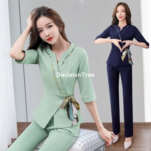 2021 women beauty salon clothing hotel waiter work clothes spa uniform half sleeve sauna foot spa uniforms hotel workwear