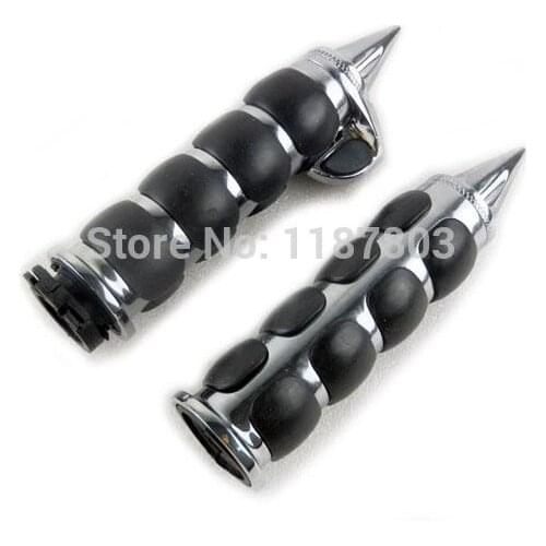 2x Motorcycle Spike Hand Grips W/ Throttle Boss 1'' 25mm Handlebar For Honda Yamaha Suzuki Kawasaki