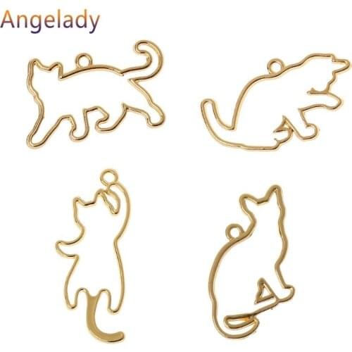 4Pcs Naughty Cats Blank Frame Pendant Open Bezel Setting UV Resin Jewelry JUL3