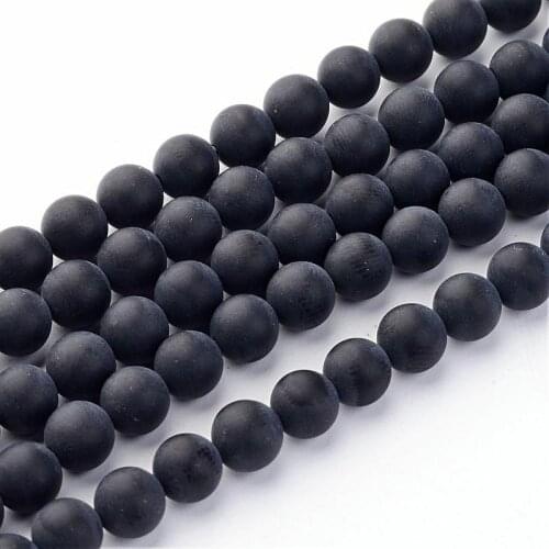 10Strands 6mm Round Frosted Black Beads Grade A Natural Beads Strands, Hole: 1mm; about 65pcs/strand, 15.5"