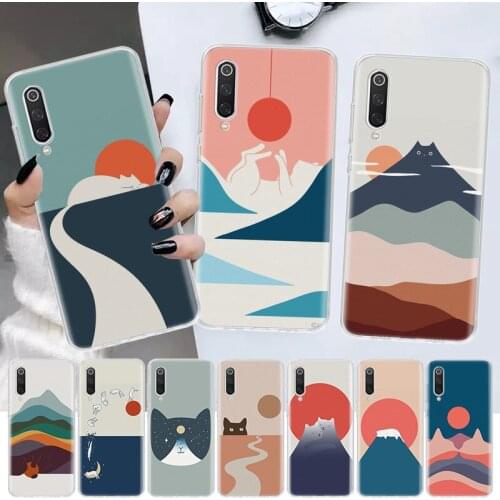 Abstract Art Cats Mount Fuji Japan Landscape Soft Cover Phone Case For Xiaomi Redmi Note 10 9 9S 8 7 8T 9A 8A 7A 6A 5 4X S2 K20