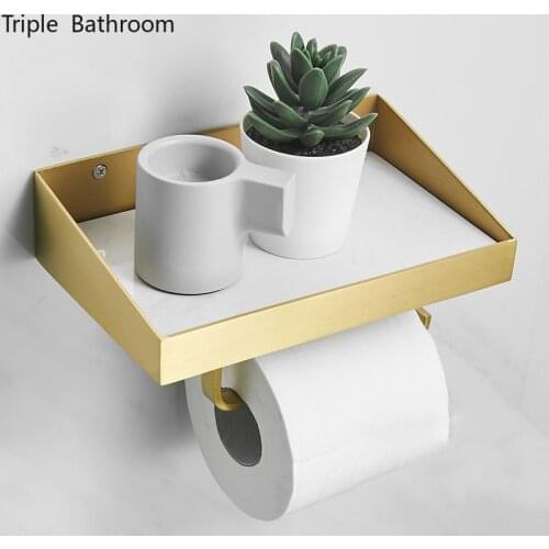Restroom Brass Paper Towel Holder Multifunction Mobile Phone Shelf Bathroom Accessories Household Toilet Paper Storage Stand