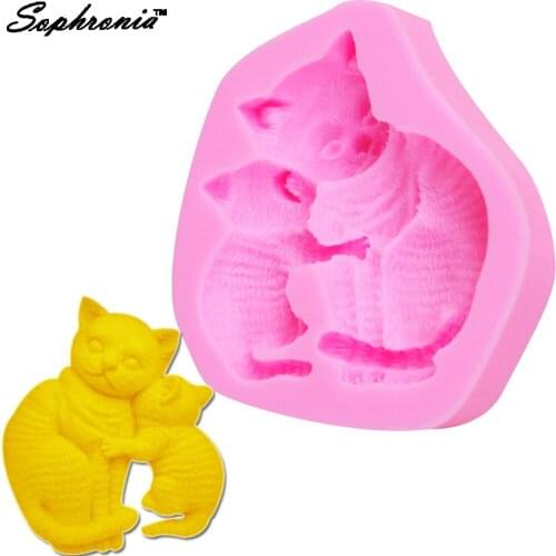 Sophronia Mom And Baby Cat 1pcs UV Resin Silicone Mold for decorative-craft Jewelry Flower Dried Epoxy Resin m199