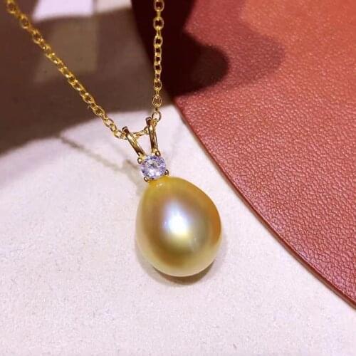 HENGSHENG New 10-11mm Natural Seawater Golden Pearls Pendant For Women 925 Sterling Silver Rabbit Pendant Fine Jewelry Gift Box