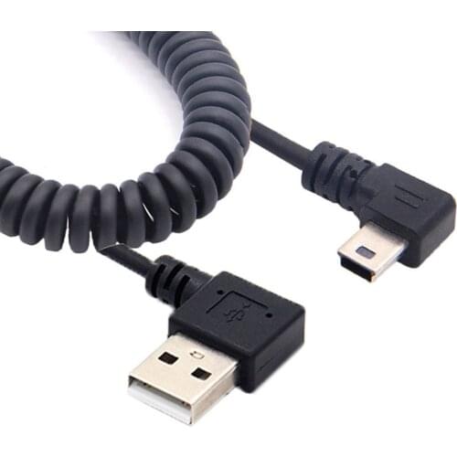 USB 2.0 Male to Mini USB Right angled 90 degree Flexible Spring Retractable Charging data Cable for Car navigation GPS MP3/MP4