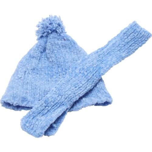 2pcs Blue Knitted Scarf Hat Suit Clothes Sweater Accessories for 18'' My Life Dolls Winter Outfit