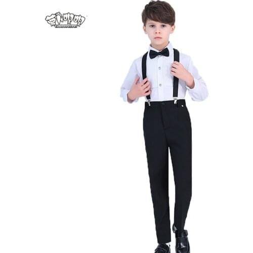 Wedding Party Suit For Boys Kids Formal Prince student Dress Gentleman Kids Strap Shirt Pants Bowtie 4Pcs ceremony Costumes