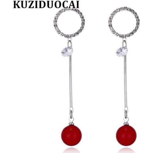 Kuziduocai New Fashion Jewelry Will Not Fade Freshwater Pearls Circle Tassel Zircon Earrings For Women Brincos Pendientes E-43