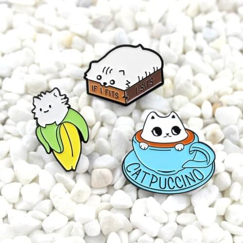 MINGQI Cartoon Animal Cat Brooch Coffee Cup Banana Enamel Pin button Badge Friends fashion Jewelry bag hat shirt accessories