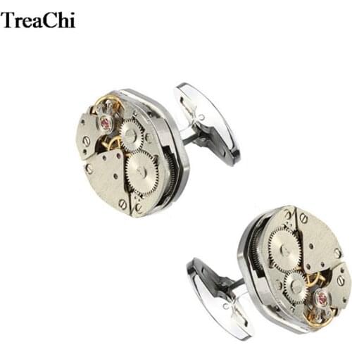 Trendy Metal Watch Movement Cufflinks Hexagon Immovable Steapmpunk Gear Watch Mechanism Cuff Lkinks For Mens Relojes Gemelos