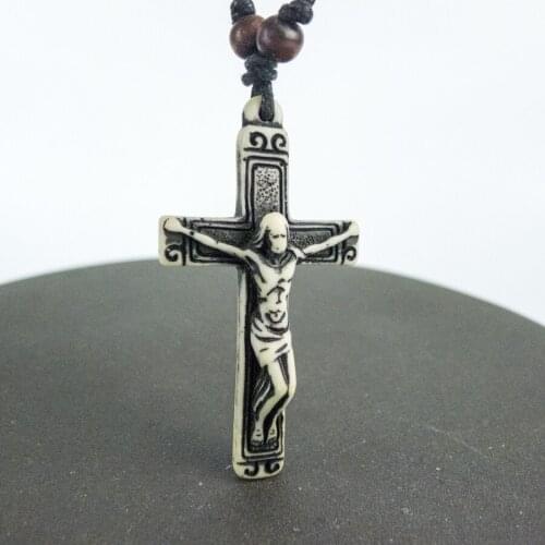 Jesus Christ Man Pendant limitation Yak Bone Material Bone Art Necklace Pendant Vintage Mens adjustable Rope Necklaces #GZ217