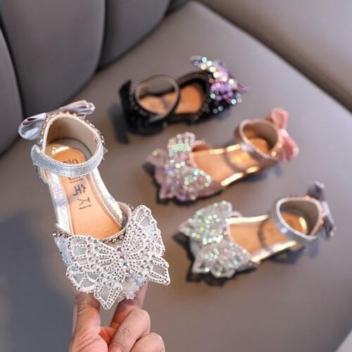 2021New Kids Shoes Rhinestone Butterfly Crystal Princess Shoes for Wedding Party Dance soft-soled Girls Sandals Chaussure fille