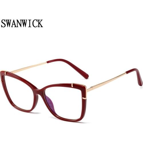 Swanwick anti blue light glasses TR90 for computer cat eye optical glasses frames women half metal black red fashion female