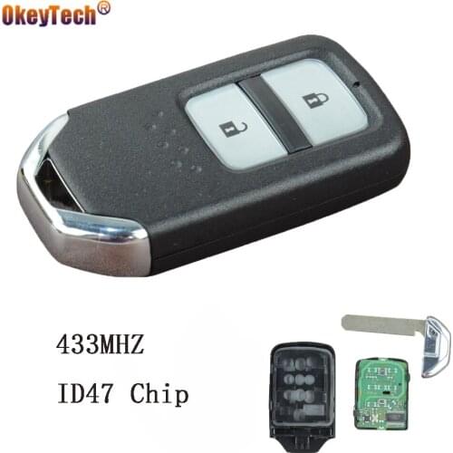 OkeyTech 2 Buttons Complete Remote Control Car Key For Honda CRV City Jazz XRV Venzel FSK ID47 Chip Keyless Entry Insert Blade