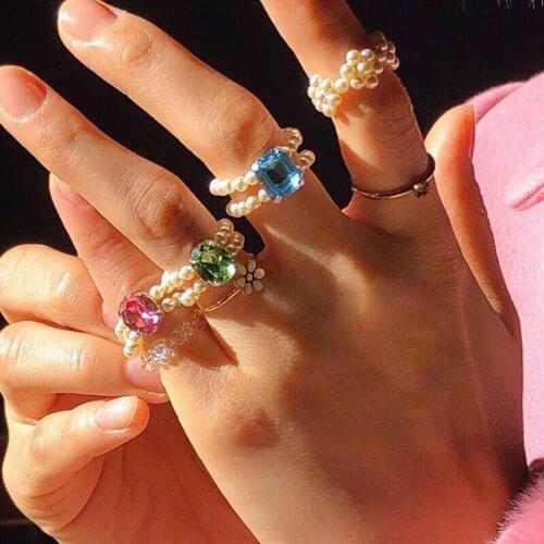 Wholesale Korean Fashion Trend2021 Pearls Acrylic Glass Plastic Vintage Party Women Rings