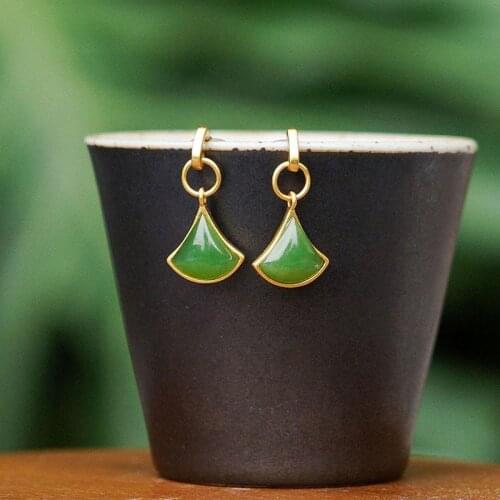 Original Pure Natural Hetian Jade Green Jade Earrings Womens S925 Sterling Silver Gold-Plated Jade Earrings Womens Gift