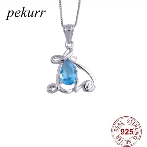Pekurr 925 Sterling Silver Heart Of The Sea Crystal Necklaces For Women Love Letter Triangle Pendants Wedding Fashion Jewelry