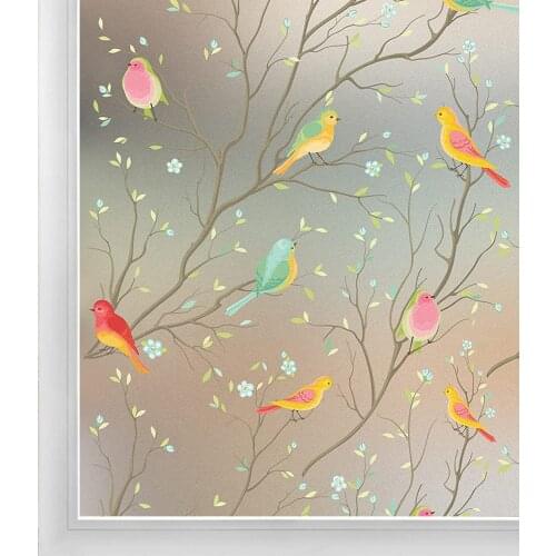 Privacy Window Film Opaque Non-Adhesive Bird Decals Decorative Glass Covering Static Cling Tint Frosted Window Stickers for Home