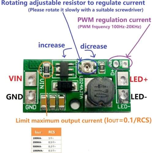 DC 6-24V 30-900mA Adjustable LED Driver PWM Controller DC-DC Step-down Constant Current Converter