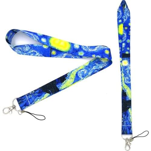 24pcs Van gogh Starry Sky Sunflowers paintings Wristlet Art Key Chain webbings ribbons Neck Strap for Phone Keys ID Card Lanyard