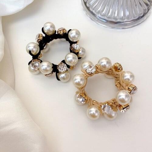 Pearls Crystal Scrunchie Sweet Women Girls Ponytail Hold Hairbands Headband Hair Tie Hair Rubber Bands Fashion Hair Accessories