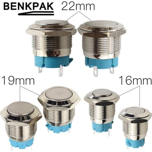 16mm 19mm 22mm self-locking Metal push button switch waterproof 2pin Momentary metal switch