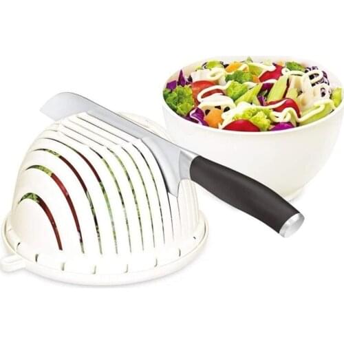 Easy Fruit Vegetable Salad Cutter Bowl, Multi-Function Kitchen Colander Strainer Storage Holder Rotatable Chopping Salad Maker