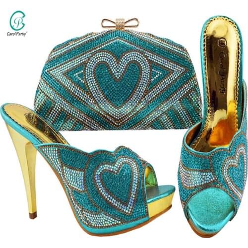 Specials Design African Women Shoes and Bag to Match in Sky blue Color Comfortable Heels with Shining Crystal for Party