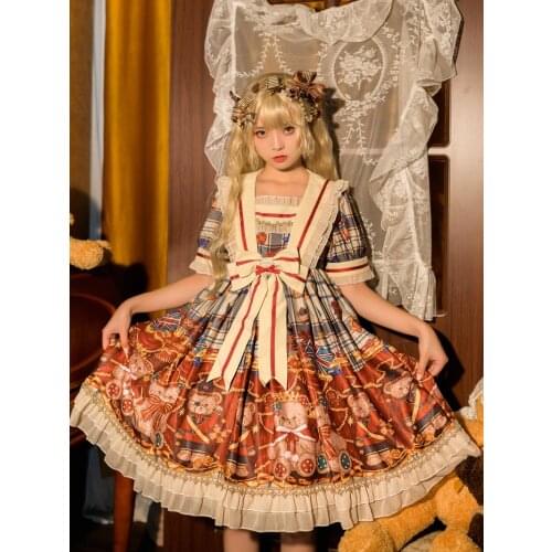 Light Lolita Daily Lolita British Knight Bear Cute Short Sleeve Op Dress for Women Summer goth lolita kawaii victorian dress