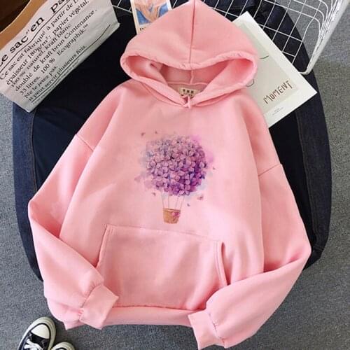 Womens Hoodie Fashion Flower Printed Streetwear Long Sleeve Pullover Fall/Winter Harajuku Casual Female Clothing Top Sweatshirt