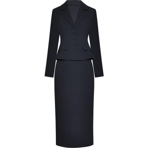 High Quality Runway Autumn New Party Workplace Lapel Long Sleeve Suit Tops Sexy Slim Half Skirt Vintage Fashion WomenS Sets