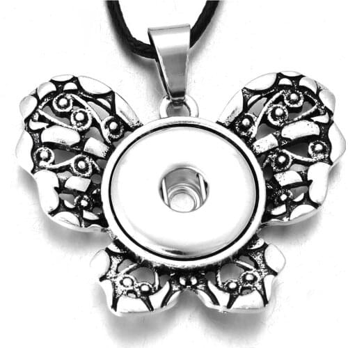New Butterfly Snap Pendant Necklace for Women 18mm Snap Button Jewelry Interchangeable Necklace With Chain Button Jewelry