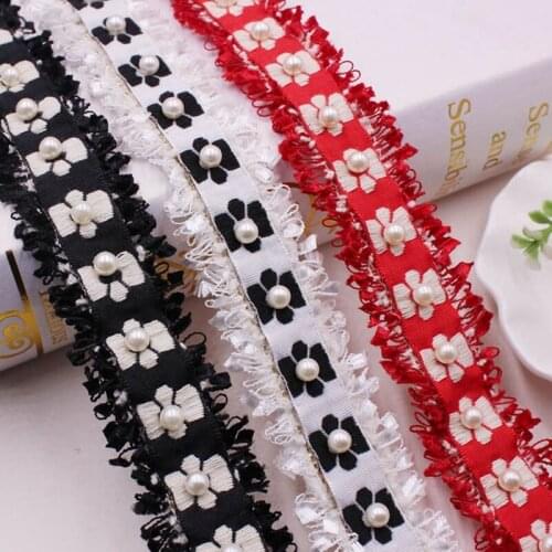 1yards Pearl Beaded Lace Ribbon Trim Crafts Fabric Embroidered Handmade Trimmings Skirt Sewing Supplies Needlework Accessories