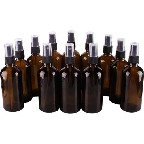 12pcs 100ml Amber Glass Spray Bottle w/ Black Fine Mist Sprayer essential oil bottles empty cosmetic containers