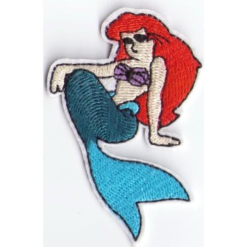 Fish Girl Red hair Embroidered Iron On Applique Patch (size is about 4.7 * 7 cm)
