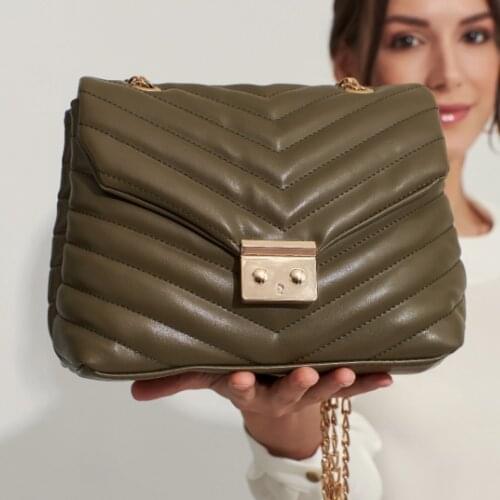 2020 Lattice Womens Quilted Green Chain Strap Snap Fastener Lined PU Leather Crossbody Bags Shoulder Bag Crocodile Tote Bag