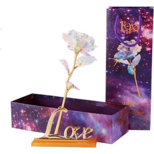 24K Gold Foil Artificial Eternal Rose Valentines Day Creative Gift Galaxy Gold Foil Lighting Rose Forever Love Wedding Decor