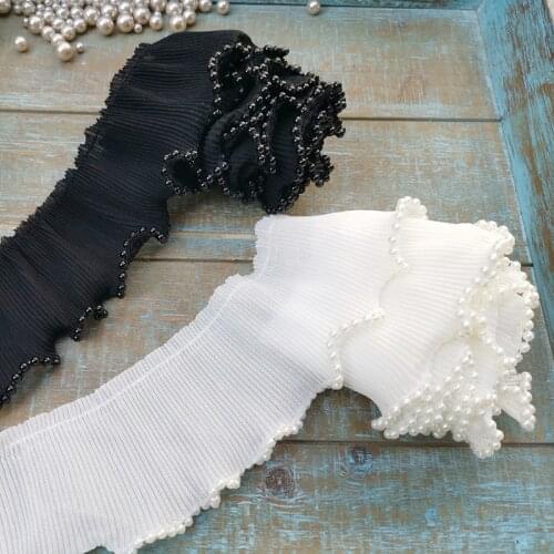 3M/lot 6.5cm wide black white soft pearl chiffon organ fold lace accessories baby dress skirt curtain trim lace AC119