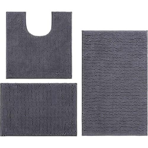 3 Pieces Bathroom Rugs, Anti-Slip Chenille Bath Rug, Super Absorbent Luxury Shaggy Bath Mats Set, Machine Washable