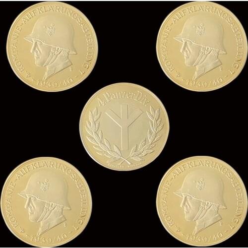 5PCS 1939 WII Deutsche Military Soldier Kompanie Aufklarungsabteilung 4 Panzerdiv Challenge Gold Coin