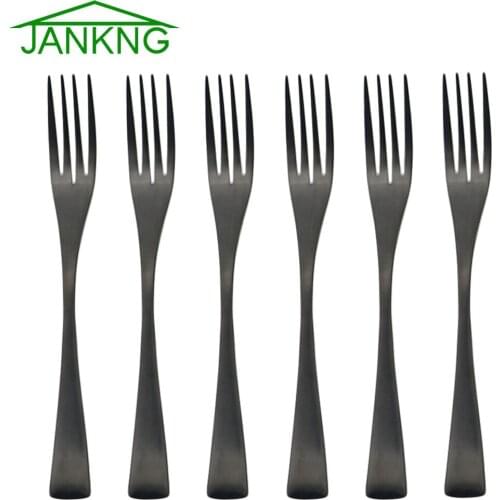 6Pcs Luxury Matte Black Dinner Forks Stainless Steel Dinnerware Flatware Salad Fork Set Tableware Cutlery Knife Fork Spoon Set