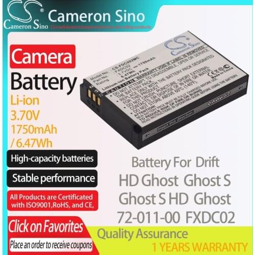 CameronSino Battery for Drift HD Ghost Ghost Ghost S HD Ghost S fits Drift 72-011-00 FXDC02 camera battery 1750mAh/6.47Wh 3.70V