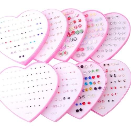 AOMU Multicolor Cryatal 36 Pairs Cartoon Hypoallergenic Plastic Stud Earrings Set For Women Girl Wedding Christmas Gifts Jewelry