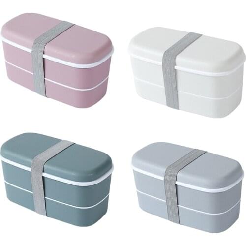 Bento Lunch Box Container with Chopsticks Food Storage for Adults Kids Double-layer Bento Boxes Microwave Dishwasher Safe 1 Pc