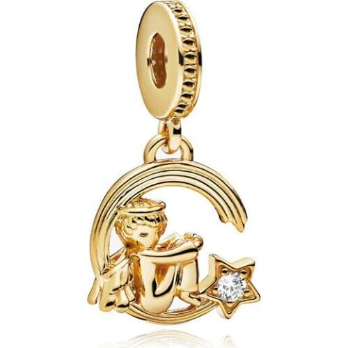 5PCS Gold Color Zinc Alloy Beads Crystal Star Moon Meteor Angle Charms Fit Original Bracelet Necklace Women DIY Jewelry Making